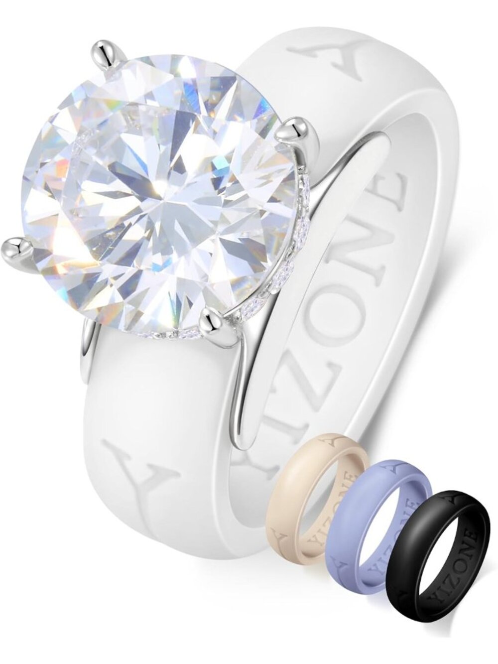Interchangeable Silicone Rings Set with Cubic Zirconia - 4 Colors, Comfortable